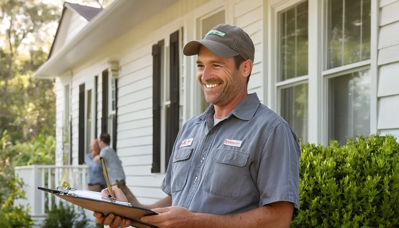 A friendly provider talking with a homeowner at the front door of a St. Paul home